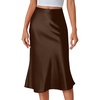 image:imageLYANER Womens Satin Silky Midi Skirt Elastic High Waist Zipper A Line Business Casual SkirtsDark Brown