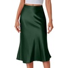 image:imageLYANER Womens Satin Silky Midi Skirt Elastic High Waist Zipper A Line Business Casual SkirtsDark Green