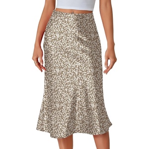 image:imageLYANER Womens Satin Silky Midi Skirt Elastic High Waist Zipper A Line Business Casual SkirtsLight Gray Floral