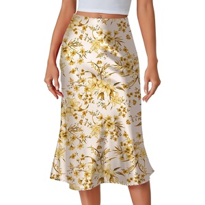 image:imageLYANER Womens Satin Silky Midi Skirt Elastic High Waist Zipper A Line Business Casual SkirtsTurmeric Lily