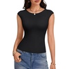 image:imageLYANER Womens Boat Neck Cap Sleeve Slim Fit Going Out Top Summer Casual Trendy Basic Tee ShirtsBlack