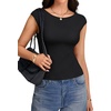 image:imageLYANER Womens Boat Neck Cap Sleeve Slim Fit Going Out Top Summer Casual Trendy Basic Tee ShirtsBlack