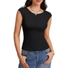 image:imageLYANER Womens Boat Neck Cap Sleeve Slim Fit Going Out Top Summer Casual Trendy Basic Tee ShirtsBlack