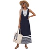 image:imageLYANER Womens Boho Print Notch V Neck Sleeveless A Line Beach Vacation Long SundressNavy Blue