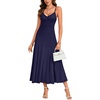 image:imageLYANER Womens Casual Summer Dress V Neck Ruffle Spaghetti Strap A Line Elegant Maxi SundressesDark Blue