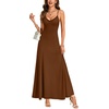 image:imageLYANER Womens Casual Summer Dress V Neck Ruffle Spaghetti Strap A Line Elegant Maxi SundressesDark Brown