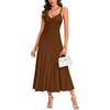 image:imageLYANER Womens Casual Summer Dress V Neck Ruffle Spaghetti Strap A Line Elegant Maxi SundressesDark Brown
