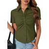 image:imageLYANER Womens Collar V Neck Button Slim Fitted Blouse Ribbed Knit Short Sleeve Shirt Going Out TopArmy Green