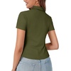 image:imageLYANER Womens Collar V Neck Button Slim Fitted Blouse Ribbed Knit Short Sleeve Shirt Going Out TopArmy Green
