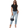 image:imageLYANER Womens Collar V Neck Button Slim Fitted Blouse Ribbed Knit Short Sleeve Shirt Going Out TopBlack