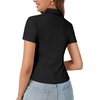 image:imageLYANER Womens Collar V Neck Button Slim Fitted Blouse Ribbed Knit Short Sleeve Shirt Going Out TopBlack