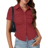image:imageLYANER Womens Collar V Neck Button Slim Fitted Blouse Ribbed Knit Short Sleeve Shirt Going Out TopBurgundy