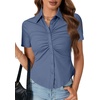 image:imageLYANER Womens Collar V Neck Button Slim Fitted Blouse Ribbed Knit Short Sleeve Shirt Going Out TopDark Blue
