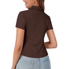 image:imageLYANER Womens Collar V Neck Button Slim Fitted Blouse Ribbed Knit Short Sleeve Shirt Going Out TopDark Brown