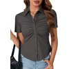 image:imageLYANER Womens Collar V Neck Button Slim Fitted Blouse Ribbed Knit Short Sleeve Shirt Going Out TopDark Gray
