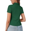 image:imageLYANER Womens Collar V Neck Button Slim Fitted Blouse Ribbed Knit Short Sleeve Shirt Going Out TopDark Green