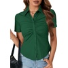 image:imageLYANER Womens Collar V Neck Button Slim Fitted Blouse Ribbed Knit Short Sleeve Shirt Going Out TopDark Green