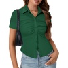 image:imageLYANER Womens Collar V Neck Button Slim Fitted Blouse Ribbed Knit Short Sleeve Shirt Going Out TopDark Green