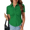 image:imageLYANER Womens Collar V Neck Button Slim Fitted Blouse Ribbed Knit Short Sleeve Shirt Going Out TopGrass Green