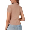image:imageLYANER Womens Collar V Neck Button Slim Fitted Blouse Ribbed Knit Short Sleeve Shirt Going Out TopKhaki