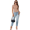 image:imageLYANER Womens Collar V Neck Button Slim Fitted Blouse Ribbed Knit Short Sleeve Shirt Going Out TopKhaki