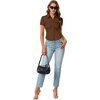 image:imageLYANER Womens Collar V Neck Button Slim Fitted Blouse Ribbed Knit Short Sleeve Shirt Going Out TopLight Brown