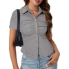 image:imageLYANER Womens Collar V Neck Button Slim Fitted Blouse Ribbed Knit Short Sleeve Shirt Going Out TopLight Gray