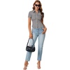 image:imageLYANER Womens Collar V Neck Button Slim Fitted Blouse Ribbed Knit Short Sleeve Shirt Going Out TopLight Gray