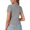 image:imageLYANER Womens Collar V Neck Button Slim Fitted Blouse Ribbed Knit Short Sleeve Shirt Going Out TopLight Gray