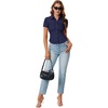 image:imageLYANER Womens Collar V Neck Button Slim Fitted Blouse Ribbed Knit Short Sleeve Shirt Going Out TopNavy
