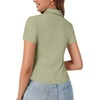 image:imageLYANER Womens Collar V Neck Button Slim Fitted Blouse Ribbed Knit Short Sleeve Shirt Going Out TopPea Green