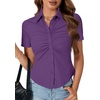 image:imageLYANER Womens Collar V Neck Button Slim Fitted Blouse Ribbed Knit Short Sleeve Shirt Going Out TopPurple