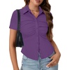 image:imageLYANER Womens Collar V Neck Button Slim Fitted Blouse Ribbed Knit Short Sleeve Shirt Going Out TopPurple