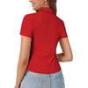 image:imageLYANER Womens Collar V Neck Button Slim Fitted Blouse Ribbed Knit Short Sleeve Shirt Going Out TopRed