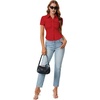 image:imageLYANER Womens Collar V Neck Button Slim Fitted Blouse Ribbed Knit Short Sleeve Shirt Going Out TopRed