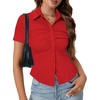image:imageLYANER Womens Collar V Neck Button Slim Fitted Blouse Ribbed Knit Short Sleeve Shirt Going Out TopRed