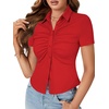 image:imageLYANER Womens Collar V Neck Button Slim Fitted Blouse Ribbed Knit Short Sleeve Shirt Going Out TopRed