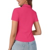 image:imageLYANER Womens Collar V Neck Button Slim Fitted Blouse Ribbed Knit Short Sleeve Shirt Going Out TopRose Pink