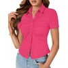 image:imageLYANER Womens Collar V Neck Button Slim Fitted Blouse Ribbed Knit Short Sleeve Shirt Going Out TopRose Pink