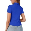 image:imageLYANER Womens Collar V Neck Button Slim Fitted Blouse Ribbed Knit Short Sleeve Shirt Going Out TopRoyal Blue