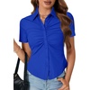 image:imageLYANER Womens Collar V Neck Button Slim Fitted Blouse Ribbed Knit Short Sleeve Shirt Going Out TopRoyal Blue