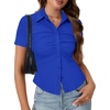 image:imageLYANER Womens Collar V Neck Button Slim Fitted Blouse Ribbed Knit Short Sleeve Shirt Going Out TopRoyal Blue