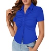 image:imageLYANER Womens Collar V Neck Button Slim Fitted Blouse Ribbed Knit Short Sleeve Shirt Going Out TopRoyal Blue