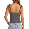 image:imageLYANER Womens Cute Tank Tops Sweetheart Neck Ruffle Strap Ruched Sleeveless Ribbed Knit Cami TopDark Gray