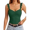 image:imageLYANER Womens Cute Tank Tops Sweetheart Neck Ruffle Strap Ruched Sleeveless Ribbed Knit Cami TopDark Green