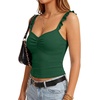 image:imageLYANER Womens Cute Tank Tops Sweetheart Neck Ruffle Strap Ruched Sleeveless Ribbed Knit Cami TopDark Green