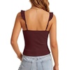image:imageLYANER Womens Cute Tank Tops Sweetheart Neck Ruffle Strap Ruched Sleeveless Ribbed Knit Cami TopDark Red