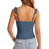 image:imageLYANER Womens Cute Tank Tops Sweetheart Neck Ruffle Strap Ruched Sleeveless Ribbed Knit Cami TopDenim Blue
