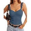 image:imageLYANER Womens Cute Tank Tops Sweetheart Neck Ruffle Strap Ruched Sleeveless Ribbed Knit Cami TopDenim Blue