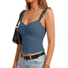 image:imageLYANER Womens Cute Tank Tops Sweetheart Neck Ruffle Strap Ruched Sleeveless Ribbed Knit Cami TopDenim Blue